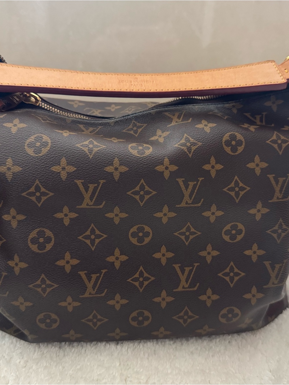 Louis Vuitton Monogram Shoulder Bag in Brown with Tan Trim